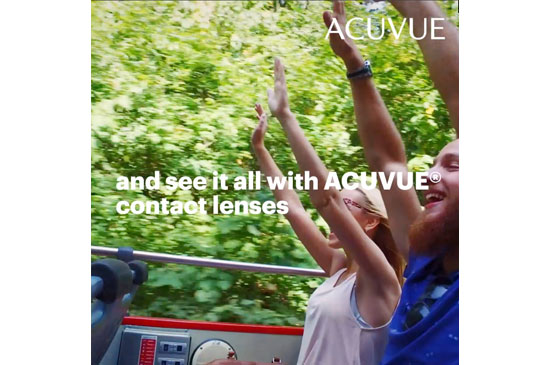 People riding a roller coaster, go have an adventure with ACUVUE contact lenses.