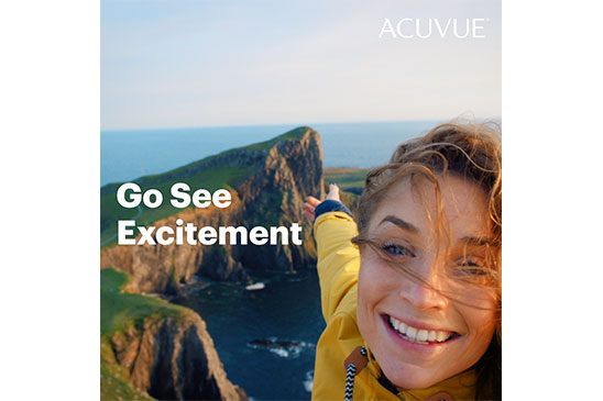 Woman on a mountain top, go have an adventure with ACUVUE contact lenses.