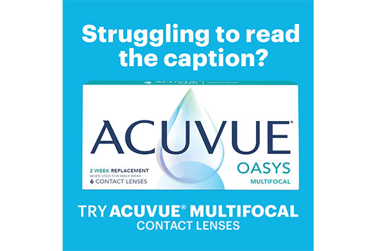 ACUVUE OASYS Multifocal package, Try ACUVUE Multifocal Contact Lenses.