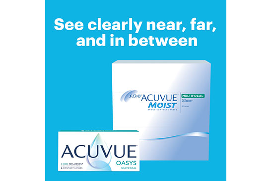 ACUVUE OASYS and MOIST Multifocal packages, ACUVUE Multifocal Contact Lenses.