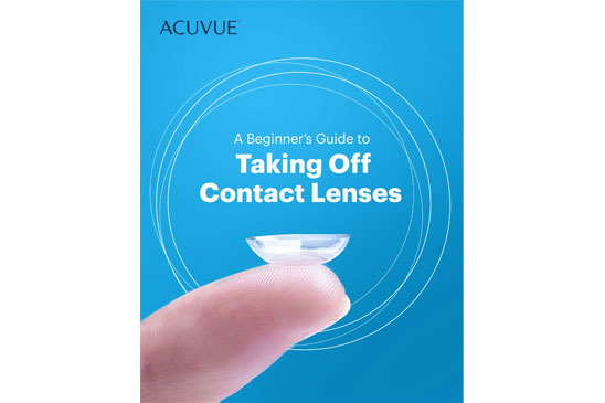 A fingertip holding a contact lens, a guide to taking off contact lenses